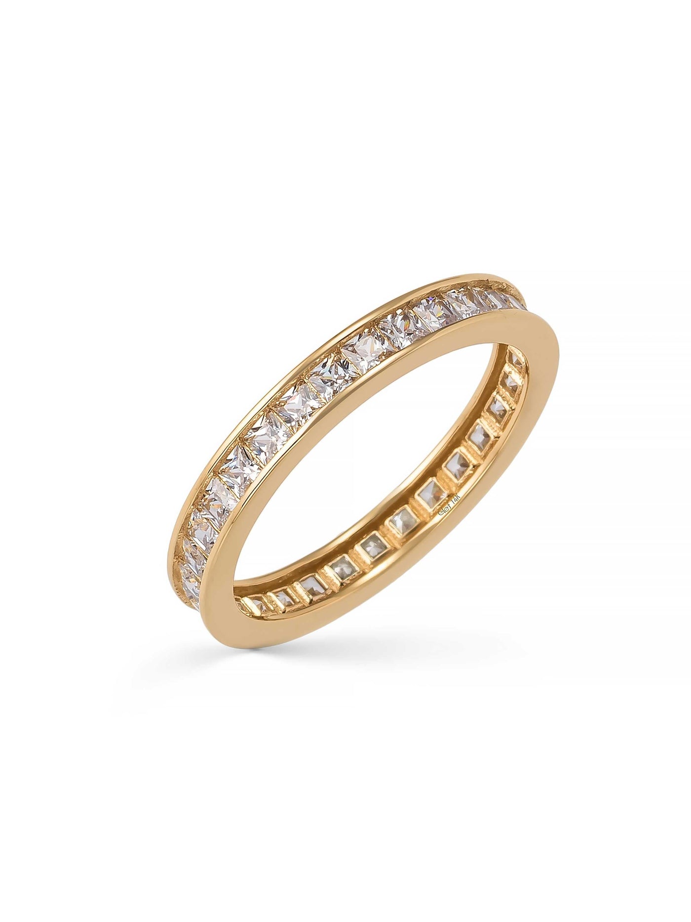 Prenses Cut Kanal Row Ring in 14K Gold by Elef Jewelry