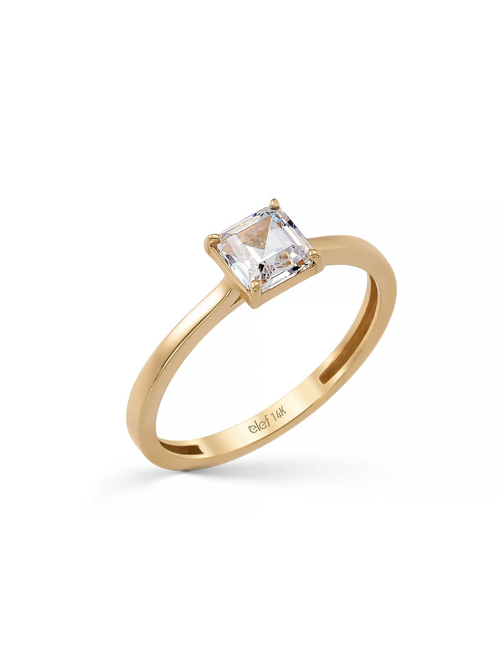 Prenses Cut Solitaire Minimal Ring in 14K Gold by Elef Jewelry