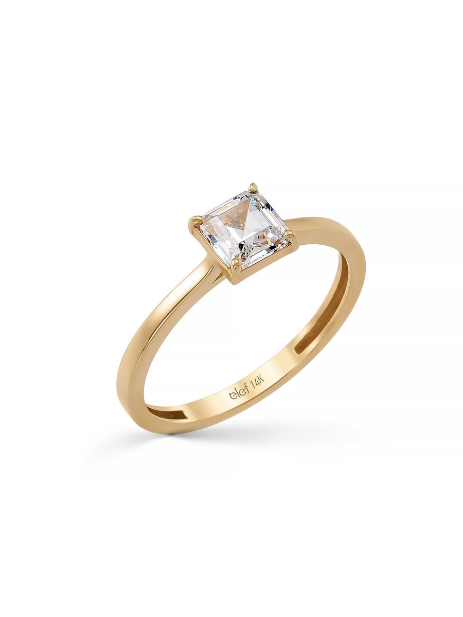 Prenses Cut Solitaire Minimal Ring in 14K Gold