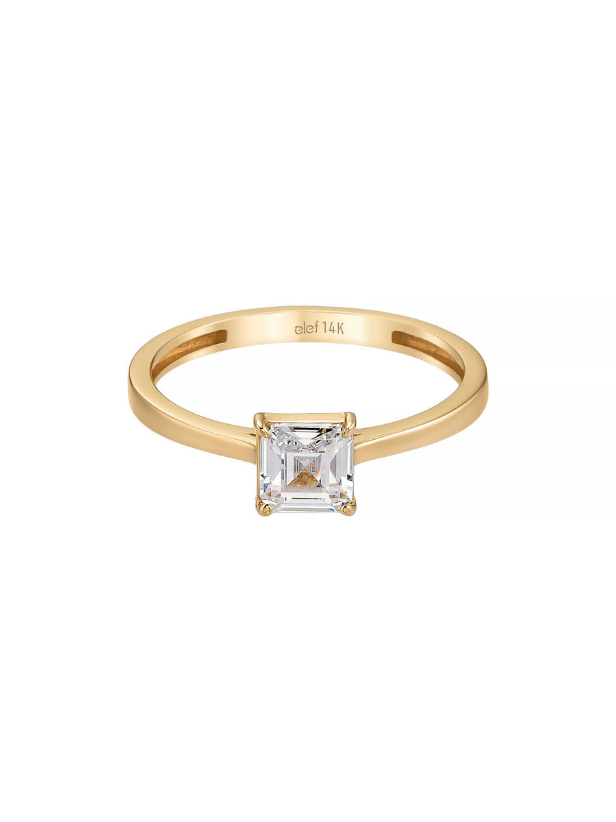 Prenses Cut Solitaire Minimal Ring in 14K Gold
