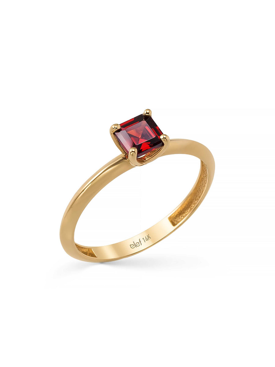 Prenses Cut Ruby-Inspired Stone Minimal Ring in 14K Gold