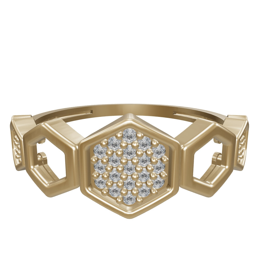 Honeycomb Motif Stone Ring in 14K Gold