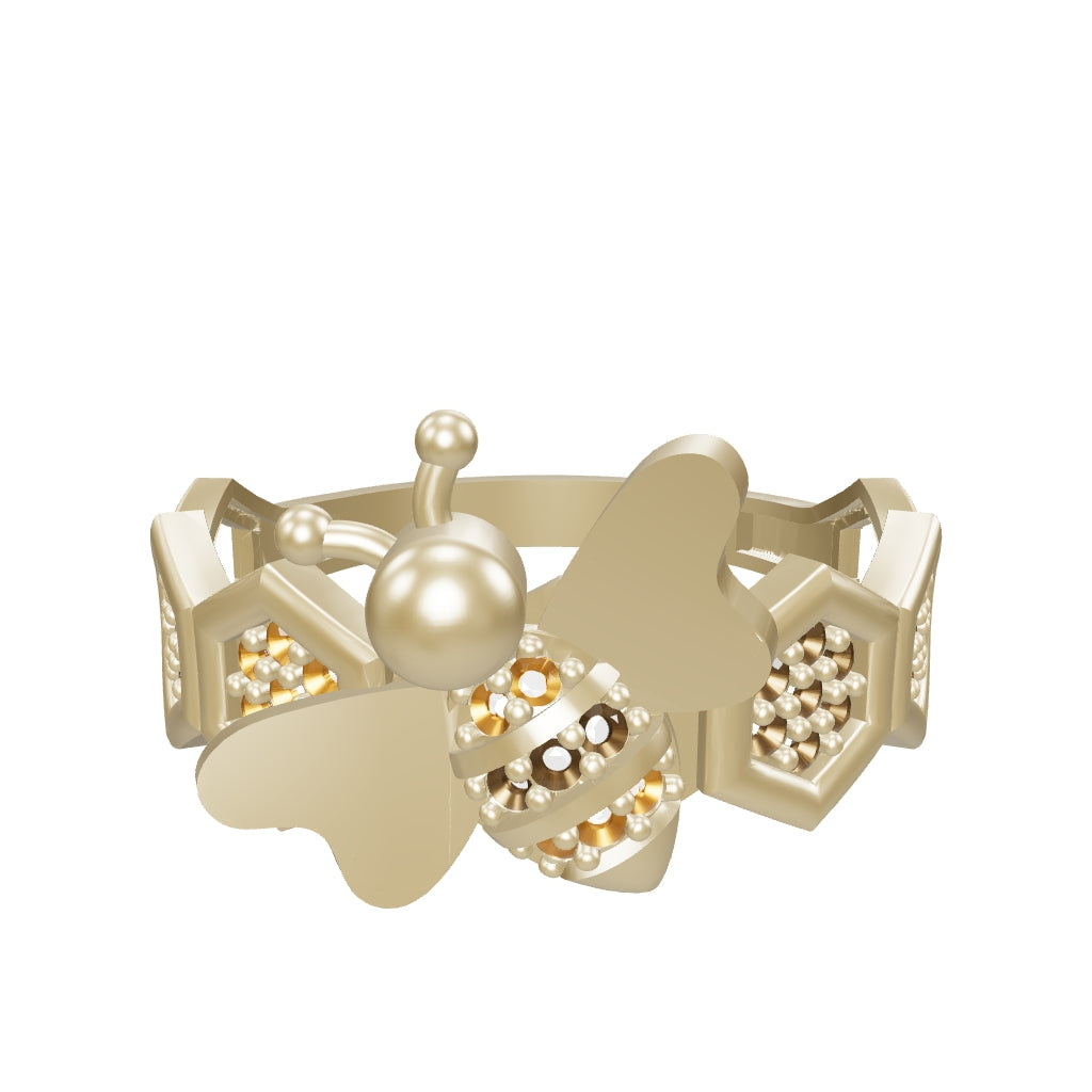 Bee Motif Honeycomb Ring in 14K Gold