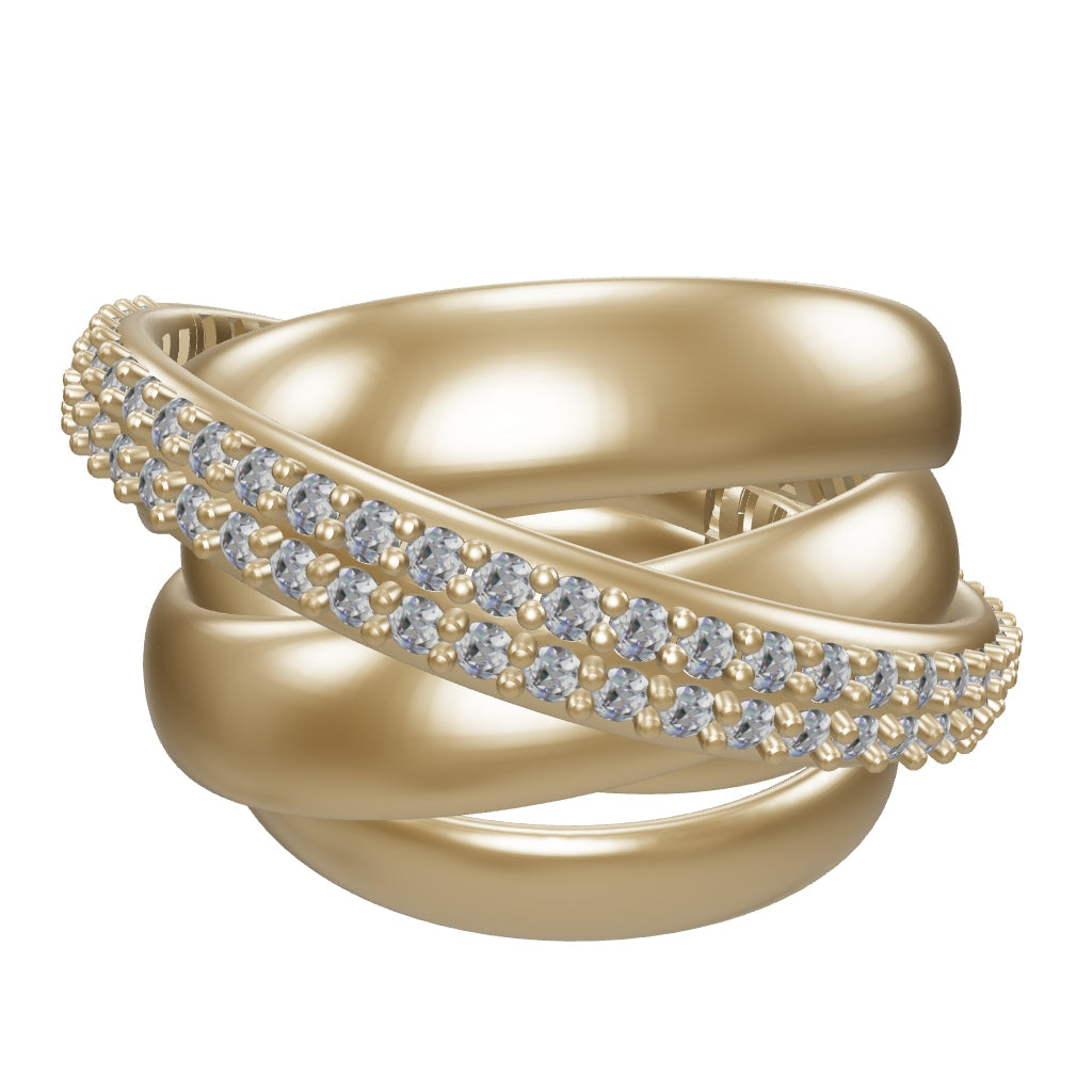 Three Row Flat Bir Stone-Set Ring in 14K Gold