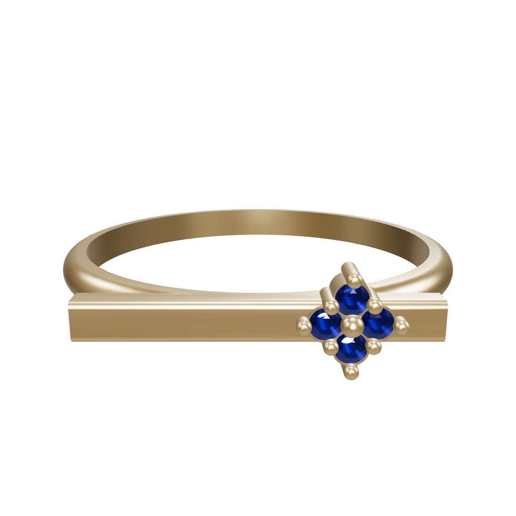 Geometric Bar & Sapphire-Inspired Stone Minimal Ring in 14K Gold