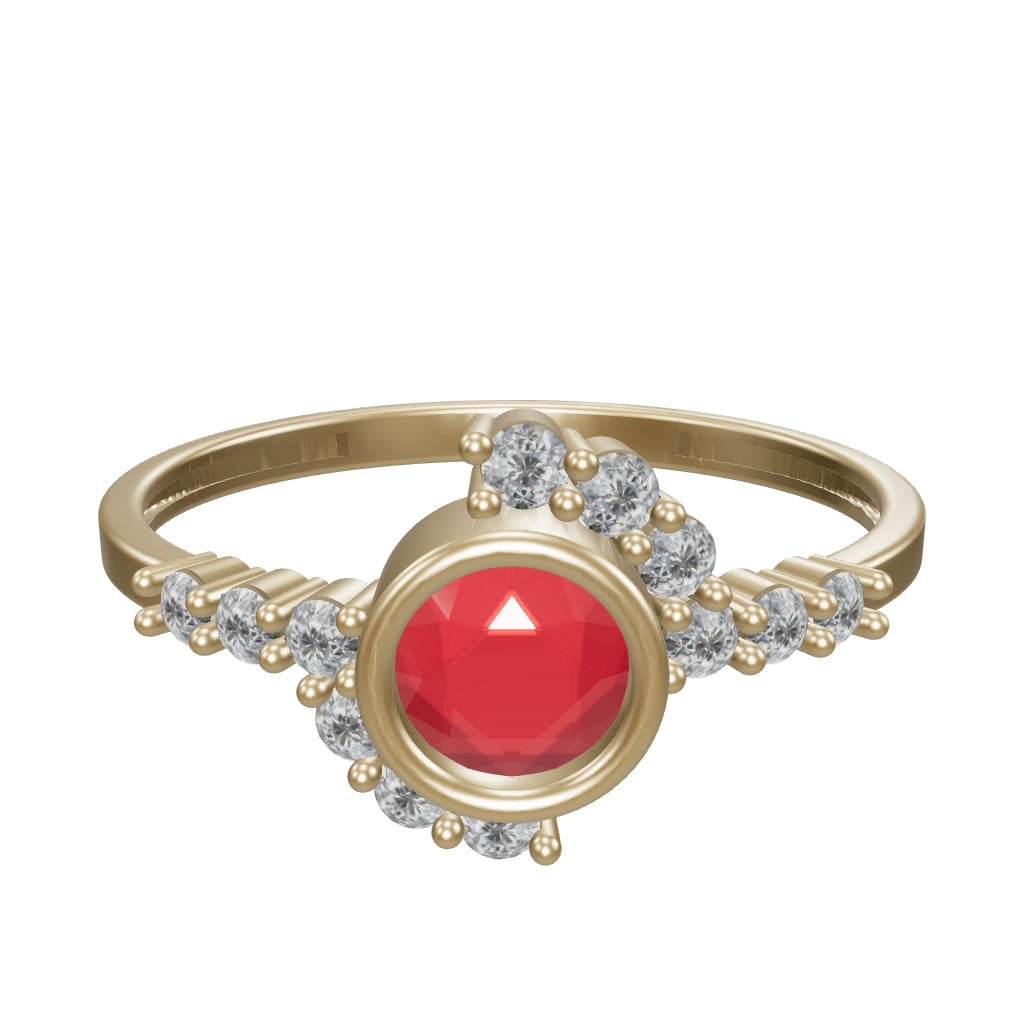 Round Ruby-Inspired Stone Ring in 14K Gold