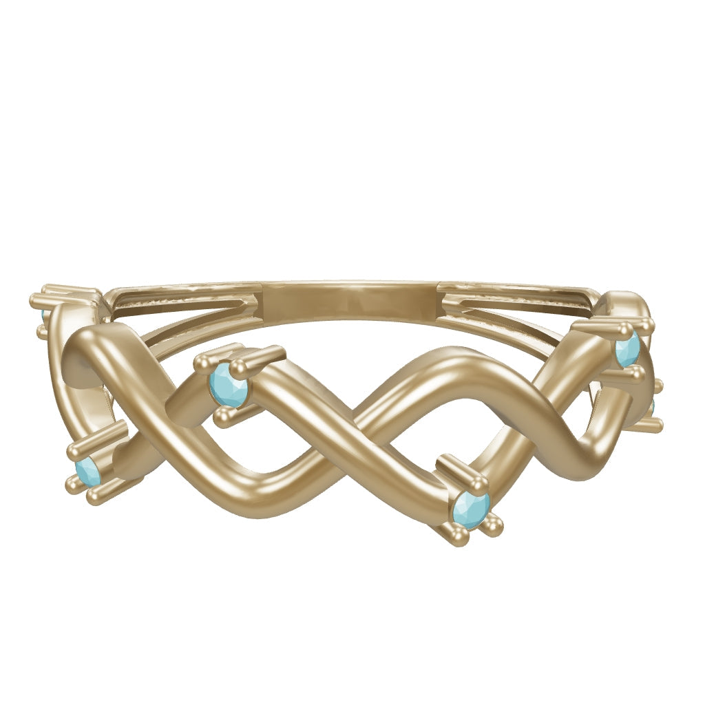Braided Motif Turquoise Stone Ring in 14K Gold