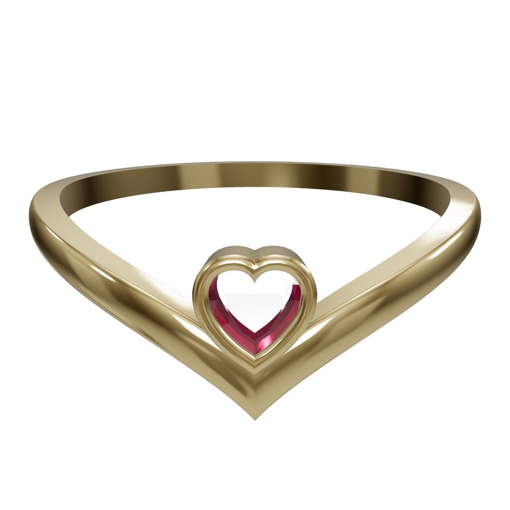 Heart-Shaped Ruby-Inspired Stone Minimal Ring in 14K Gold