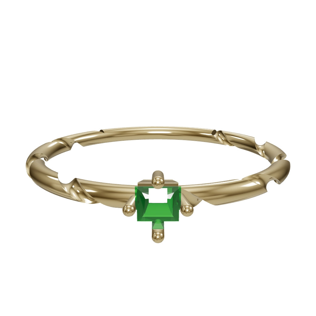 Princess Cut Emerald Green Stone Twisted Ring in 14K Gold