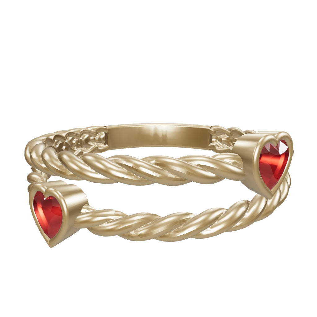 Red Heart Stone Twisted Ring in 14K Gold
