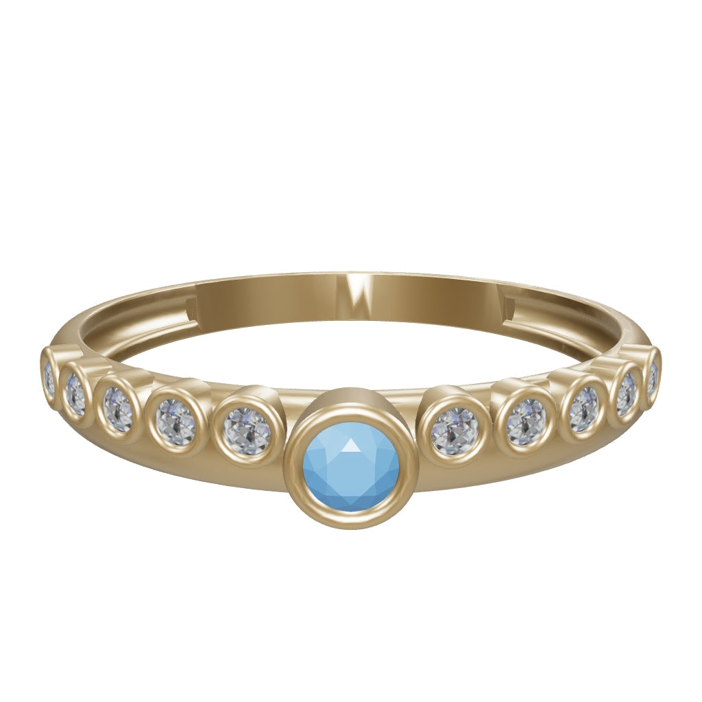 Round Turquoise & Diamond-Inspired Row Ring in 14K Gold