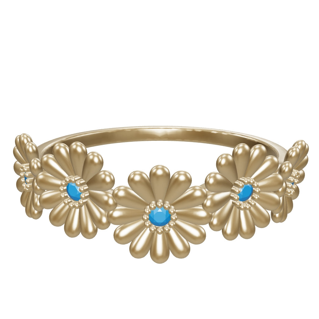 Daisy Motif Turquoise Stone Ring in 14K Gold