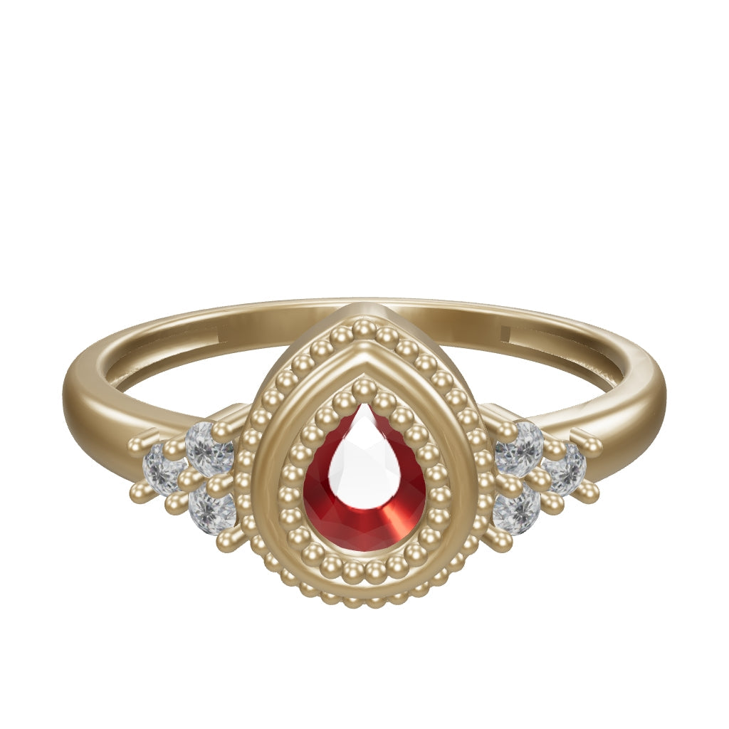 Pear-Cut Ruby-Inspired Stone Vintage Ring in 14K Gold