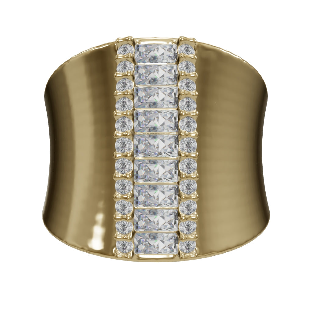 Baguette & Round Stone-Set Wide Form Ring in 14K Gold