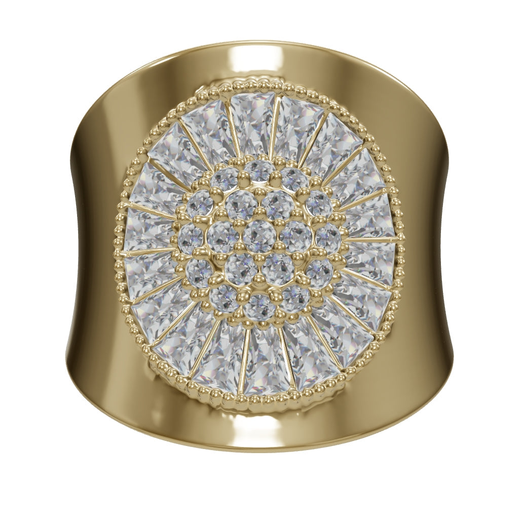 Baguette Stone Wide Vintage Ring in 14K Gold