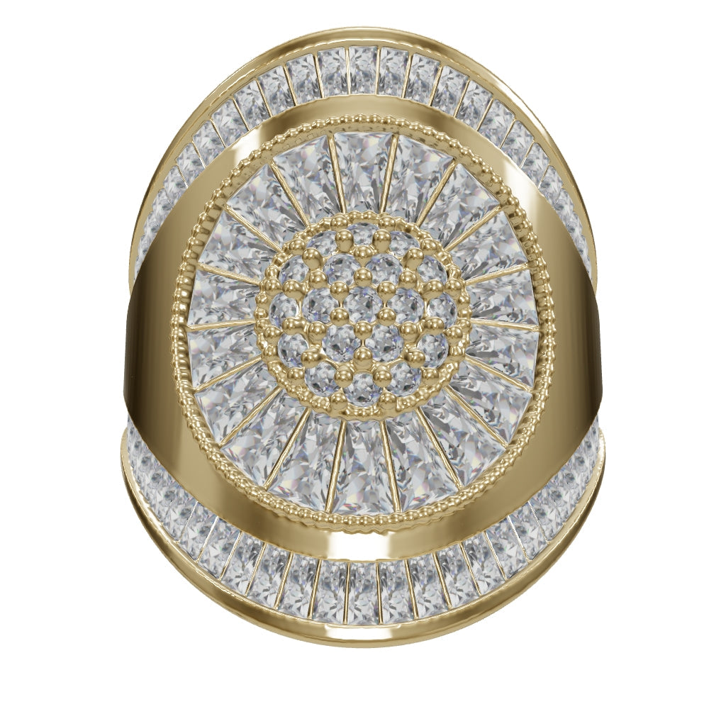 Baguette & Round-Cut Stone Statement Ring in 14K Gold