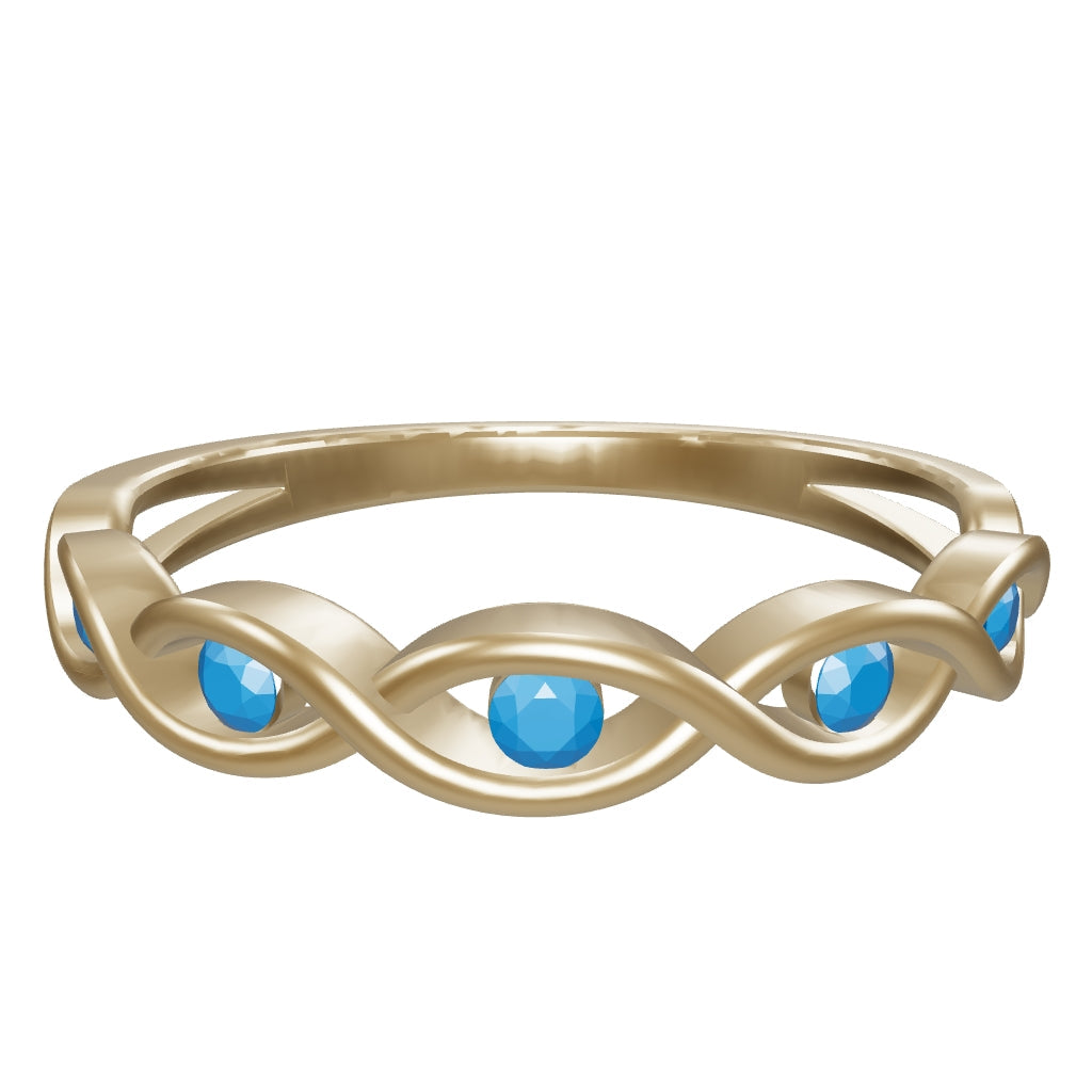 Turquoise Stone Braided Motif Ring in 14K Gold