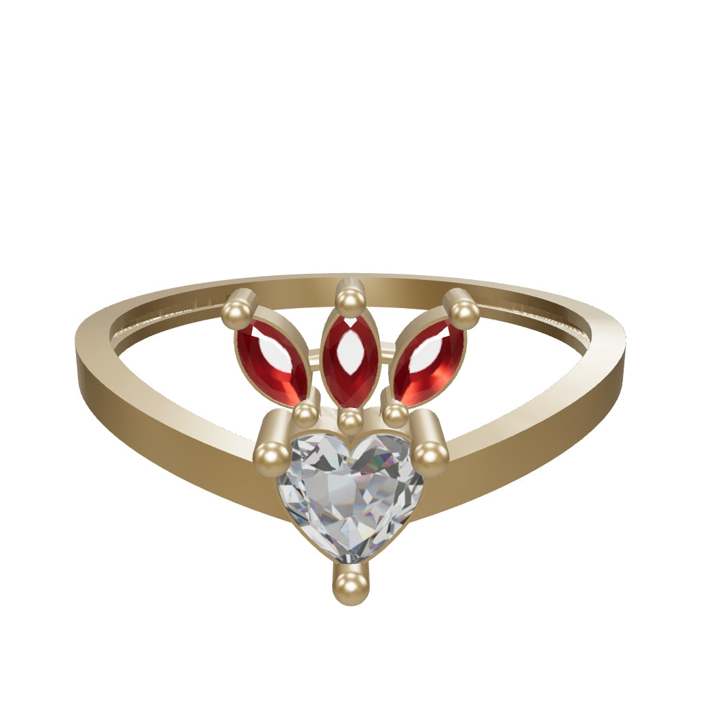 Heart Cut & Ruby-Inspired Stone Ring in 14K Gold