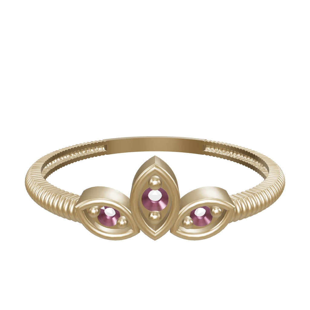 Sapphire-Inspired Stone Lotus Motif Ring in 14K Gold