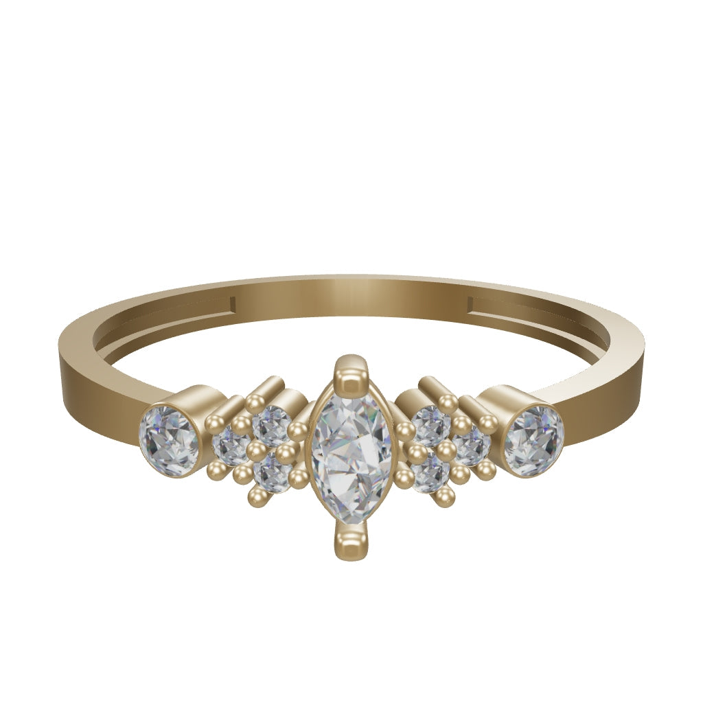 Drop Stone Form Trio Ring in 14K Gold