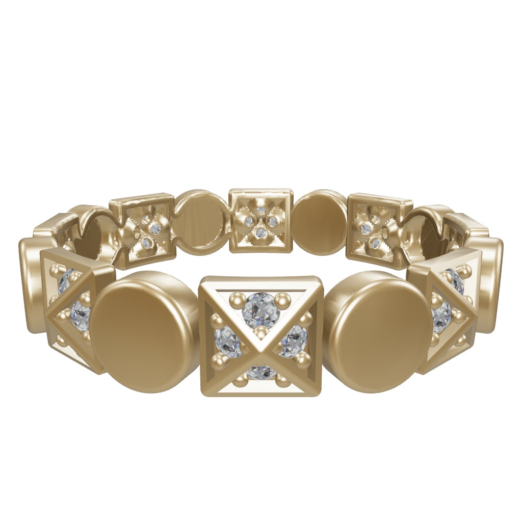 Geometric Row Ring in 14K Gold