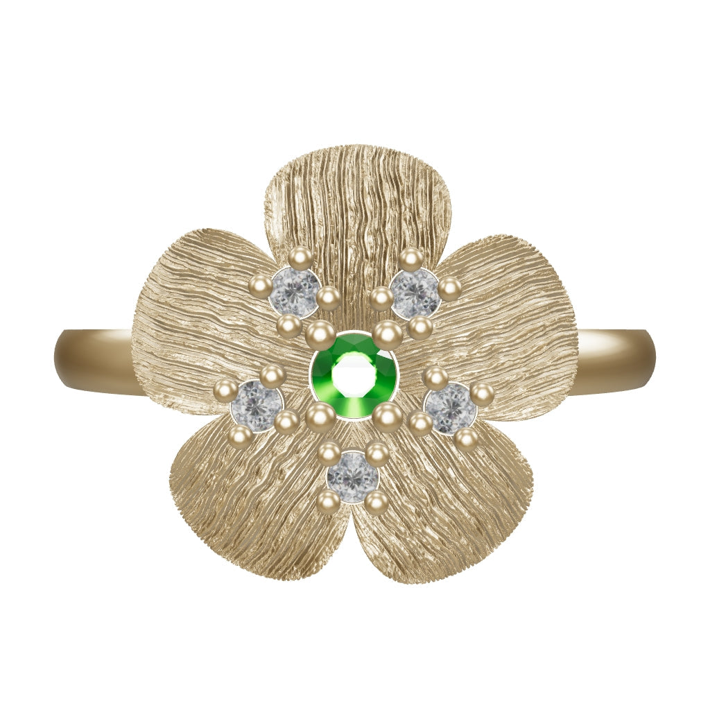 Flower Motif Green Stone Ring in 14K Gold