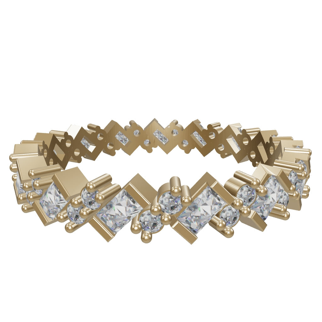 Baguette & Round-Cut Stone Geometric Ring in 14K Gold