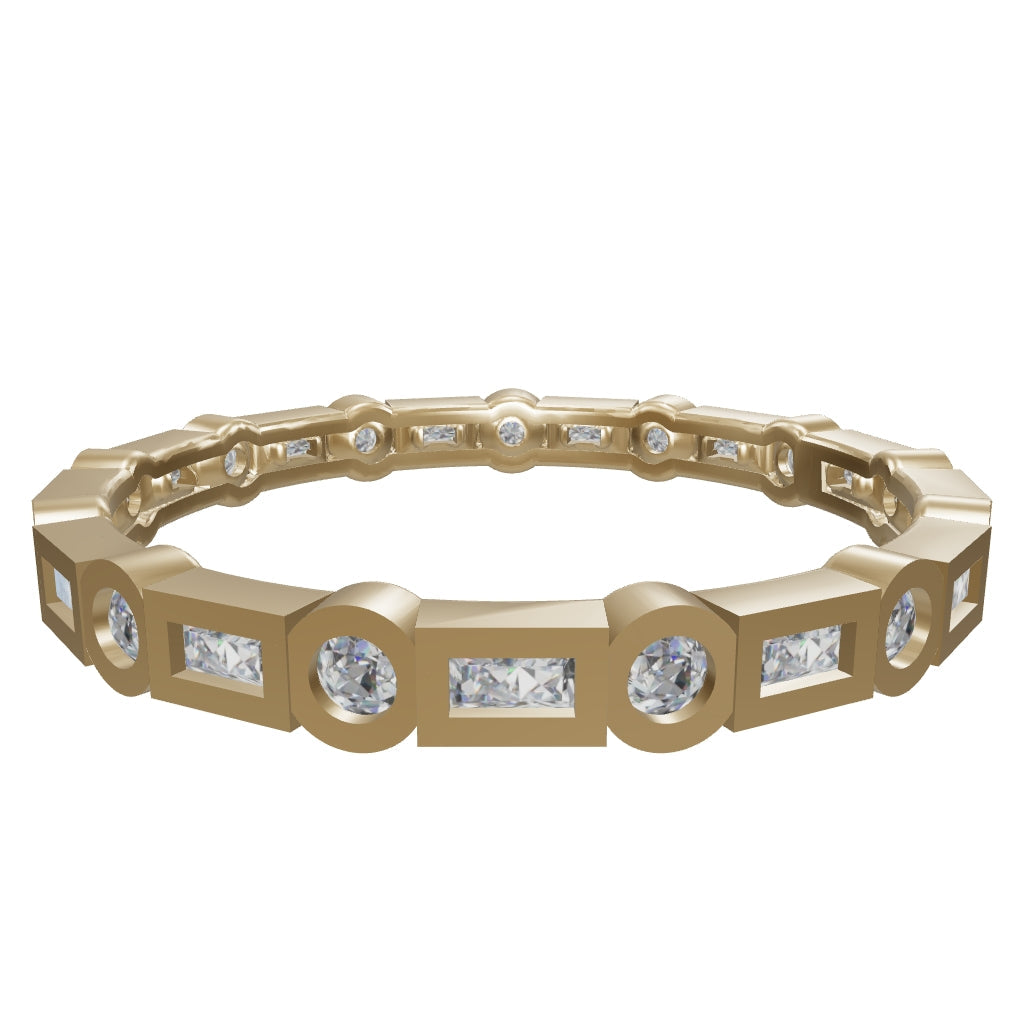 Baguette & Round-Cut Stone Ring in 14K Gold