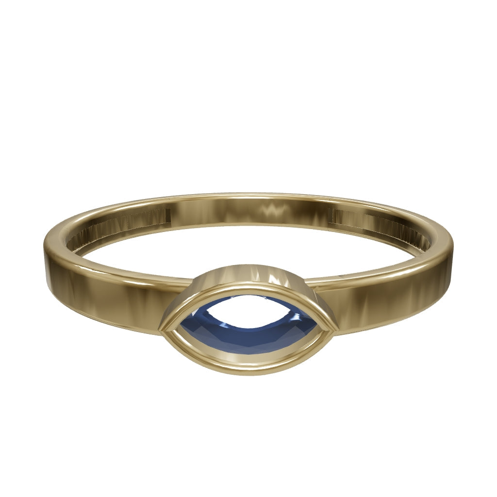 Baguette Cut Navy Blue Stone Minimal Ring in 14K Gold