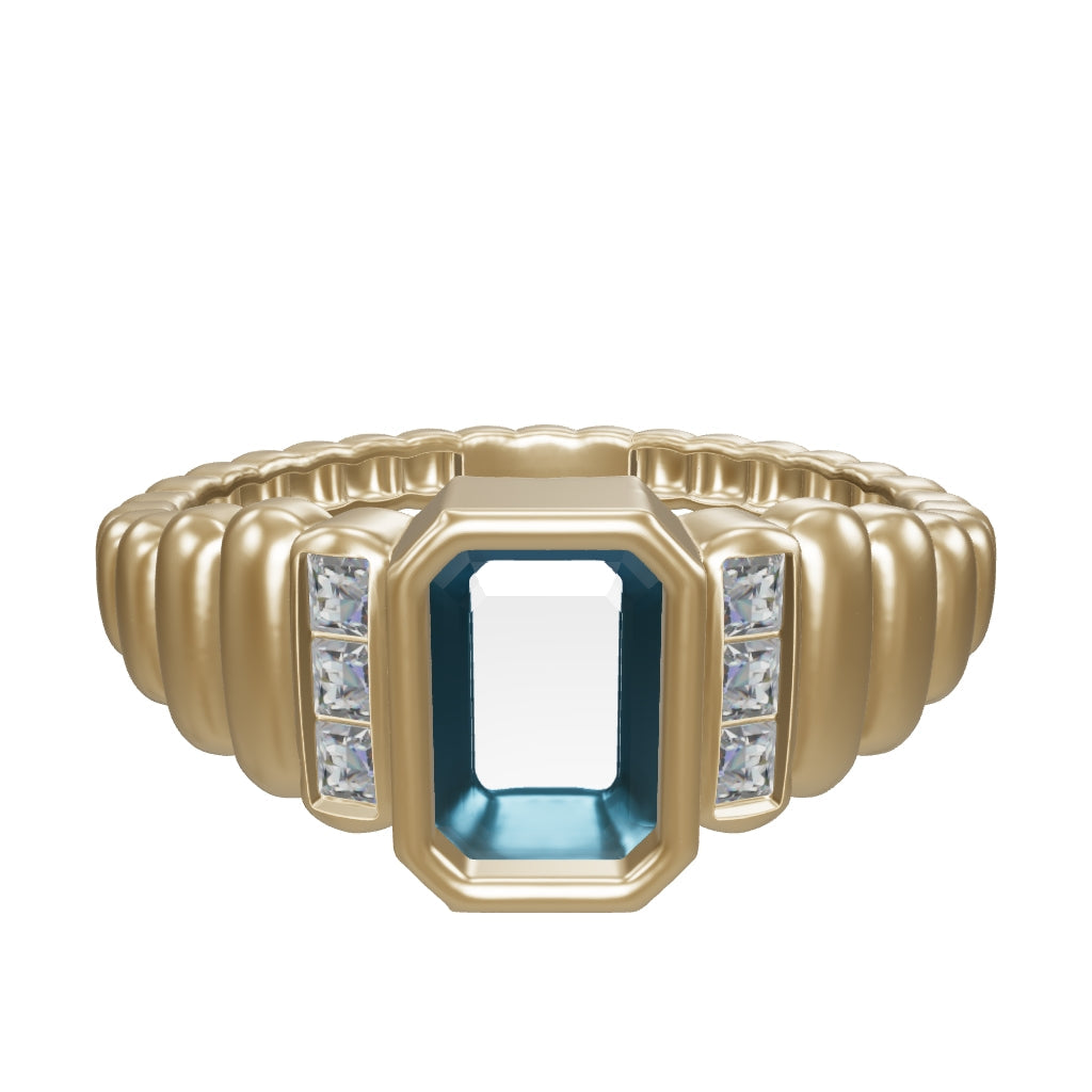 Baguette Cut Navy Blue Stone Ring in 14K Gold