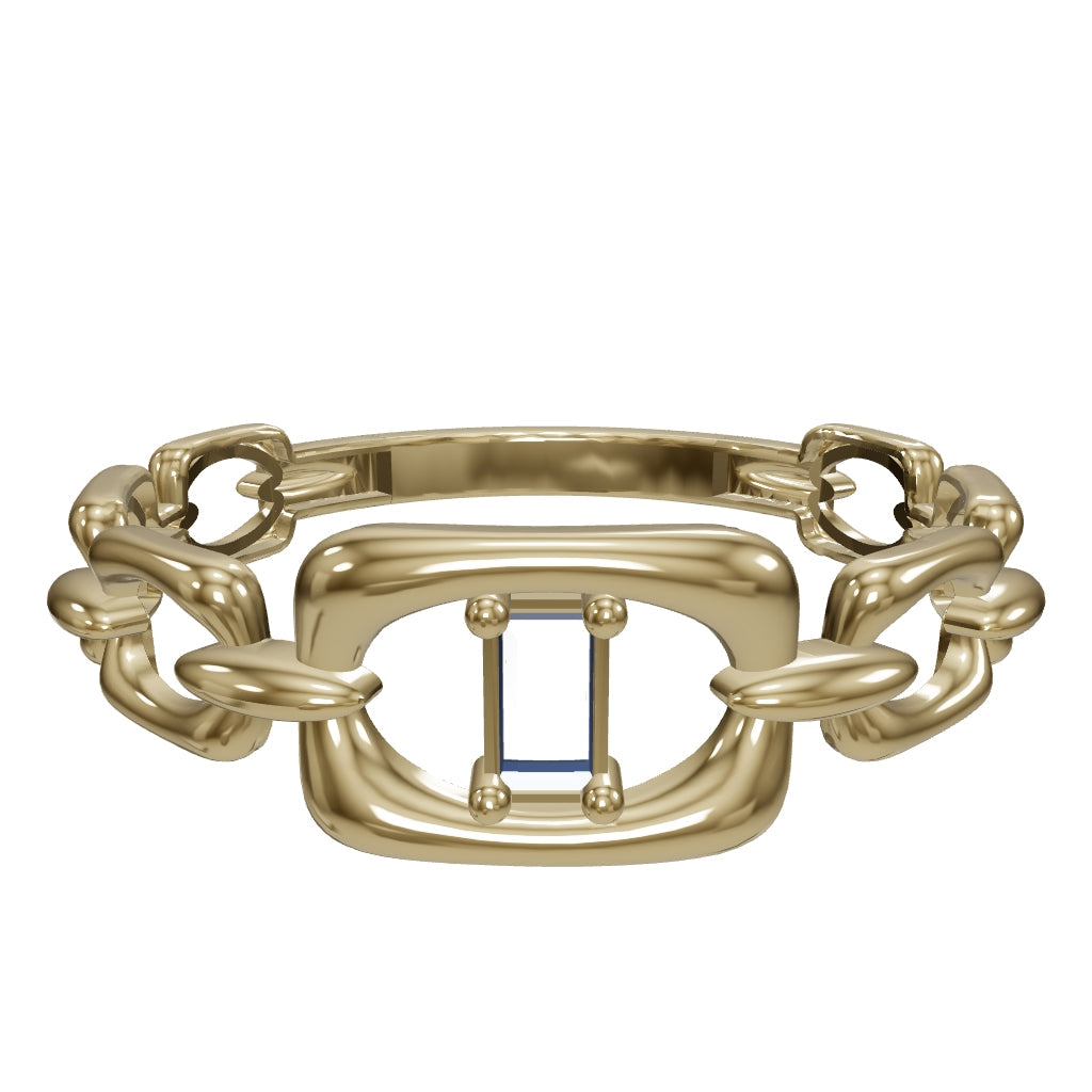 Sapphire-Inspired Baguette Stone Chain Form Ring in 14K Gold
