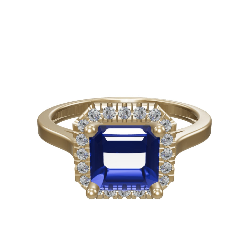 Square Sapphire-Inspired Stone Halo Ring in 14K Gold
