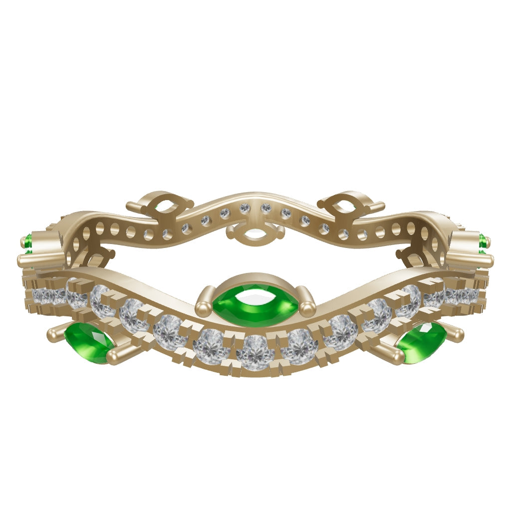 Green Marquise Cut & Wave Form Ring in 14K Gold