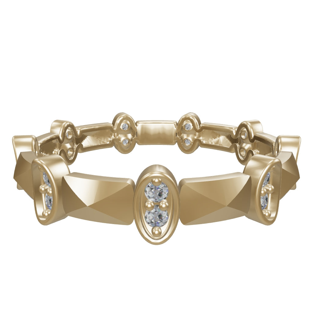 Geometric Motif Oval Stone Ring in 14K Gold