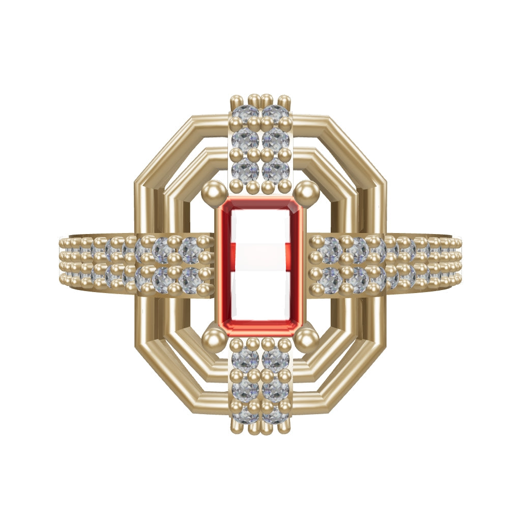 Art Deco Ruby-Inspired Stone Geometric Ring in 14K Gold