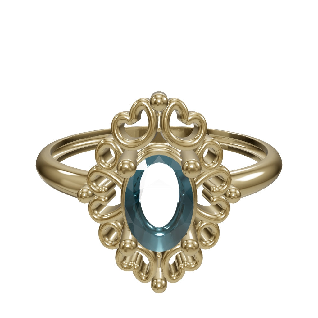 Oval Sapphire-Inspired Stone Vintage Ring in 14K Gold