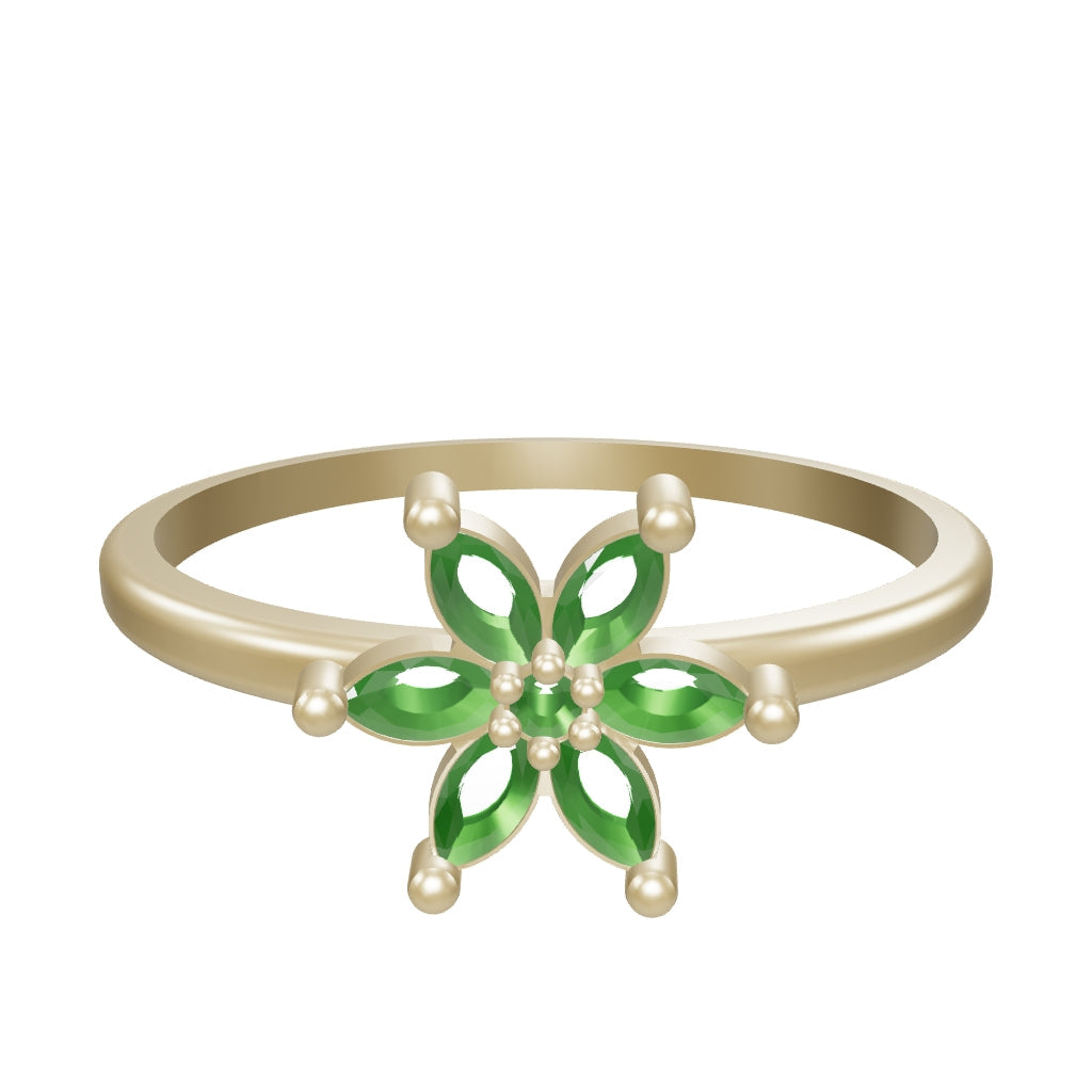 Green Flower Form Minimal Ring in 14K Gold