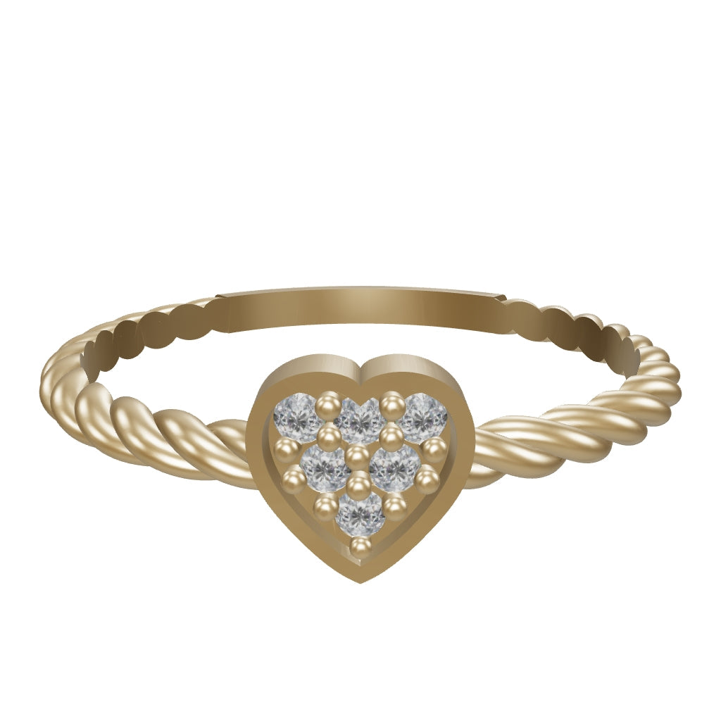 Heart Motif Twisted Body Ring in 14K Gold