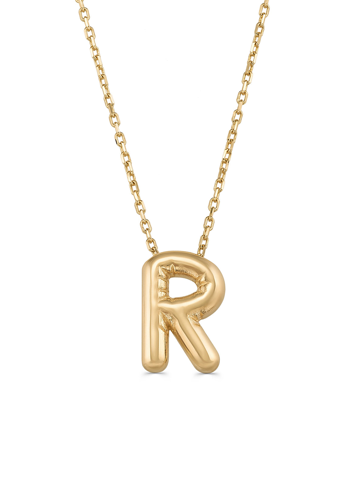 Letter R Classic Initial Necklace in 14K Gold by Elef Jewelry