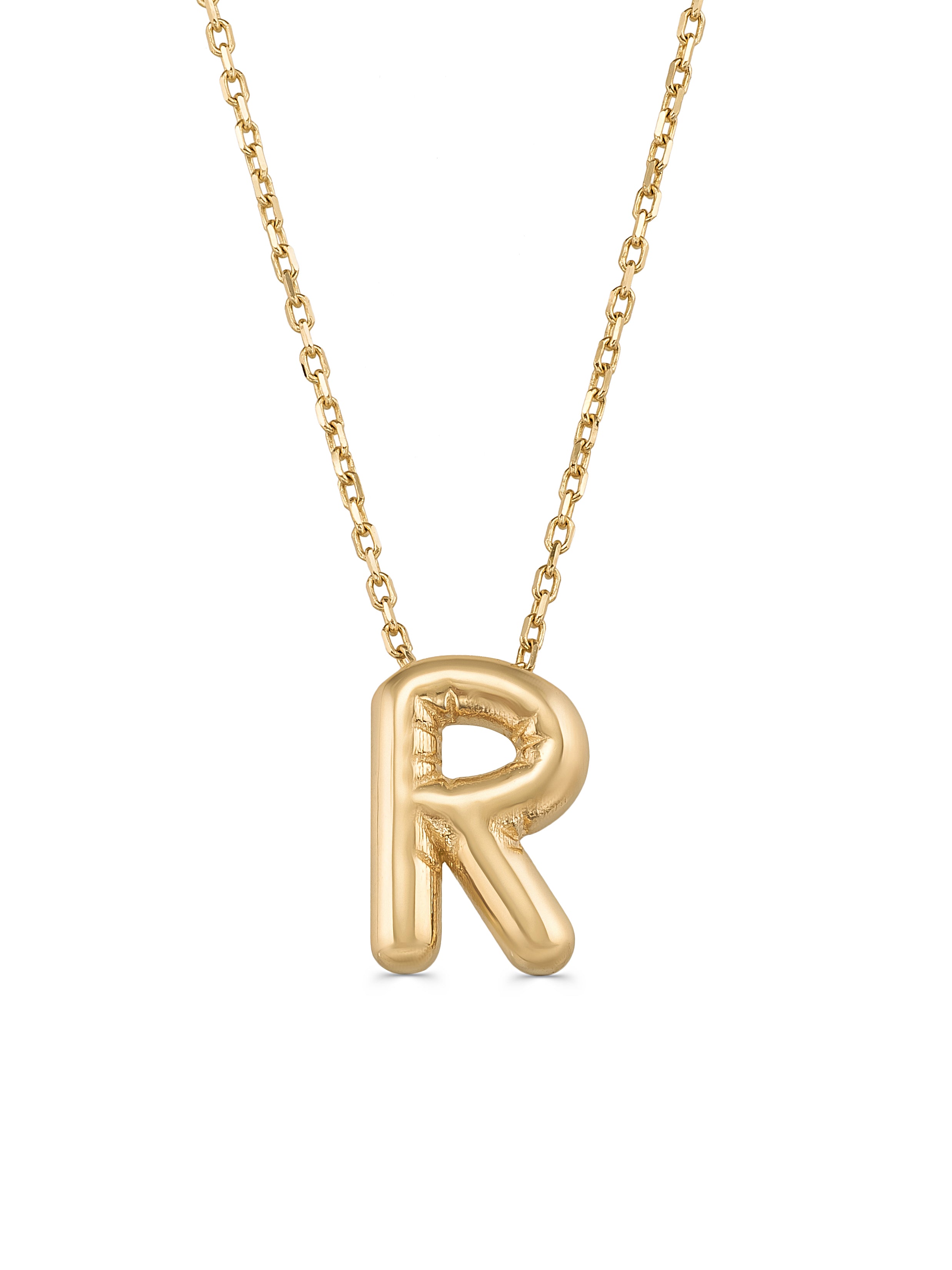 Letter R Classic Initial Necklace in 14K Gold by Elef Jewelry