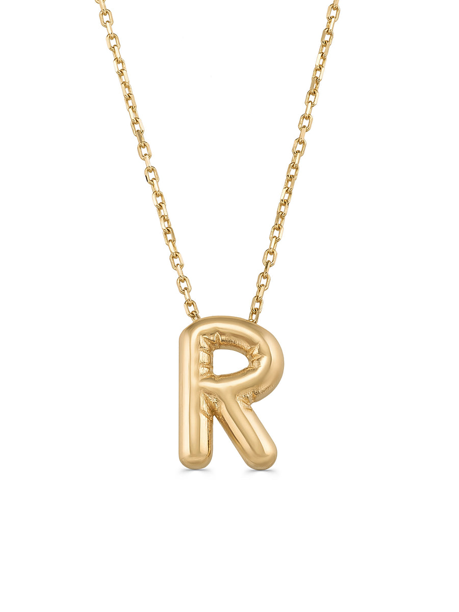 Letter R Classic Initial Necklace in 14K Gold