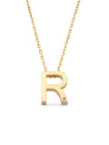 Letter R Stone Initial Necklace in 14K Gold by Elef Jewelry