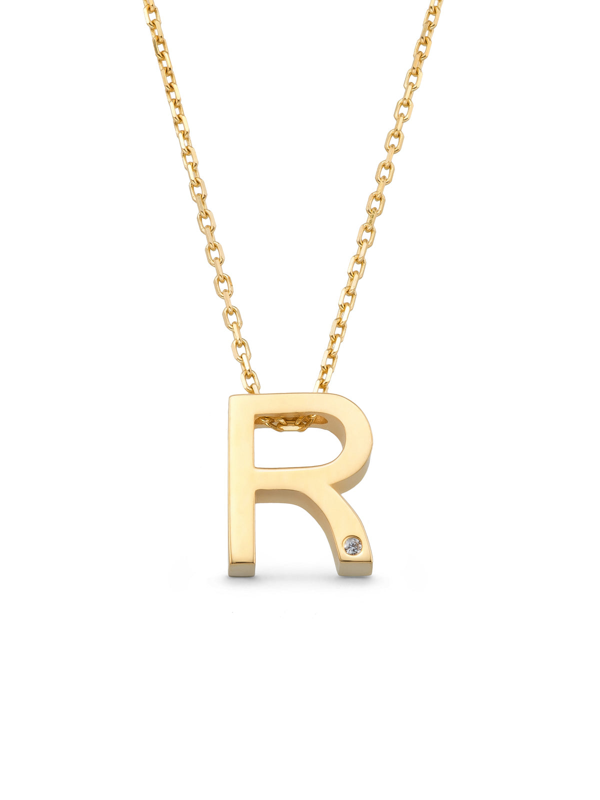 Letter R Stone Initial Necklace in 14K Gold by Elef Jewelry