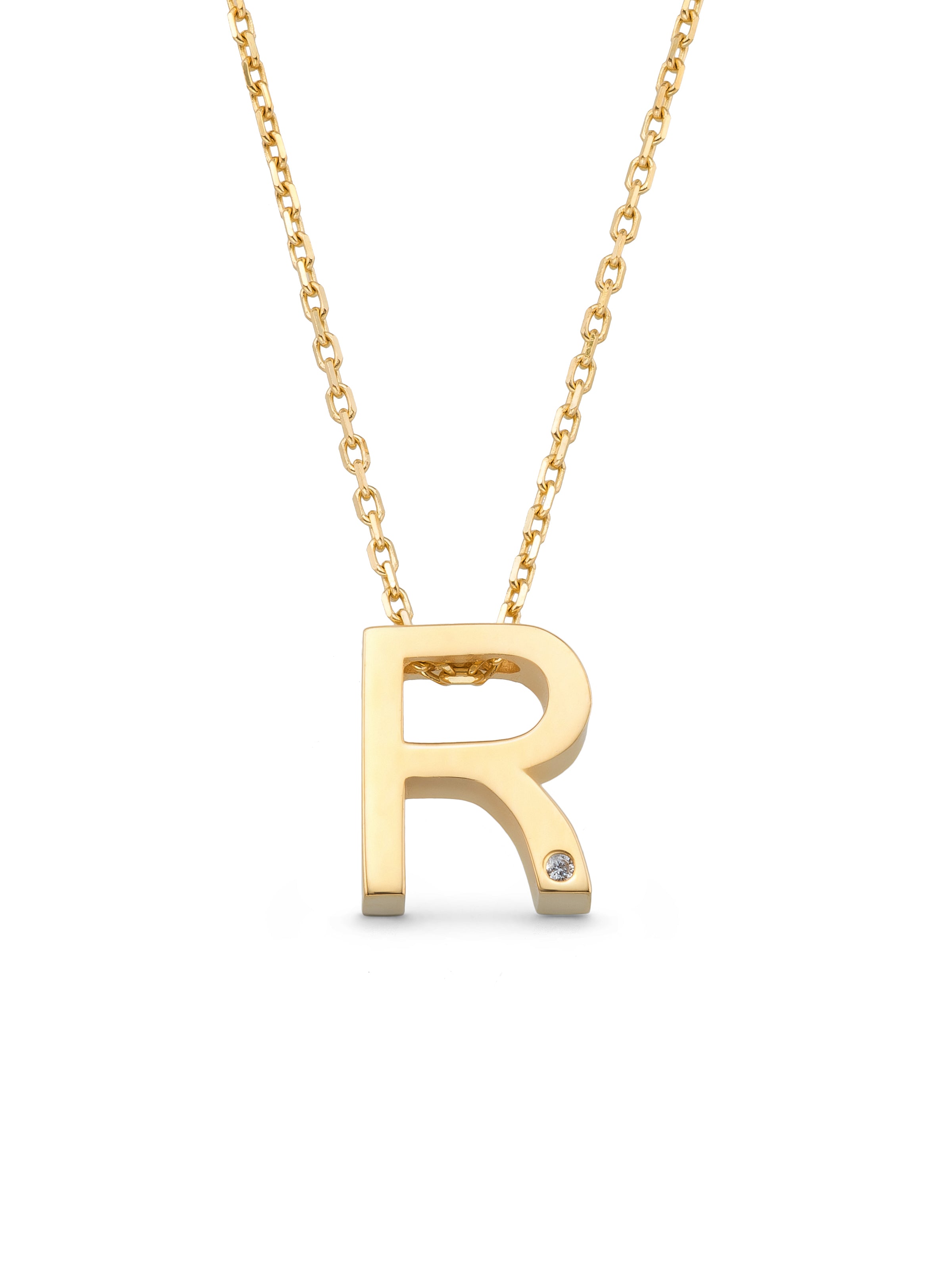 Letter R Stone Initial Necklace in 14K Gold by Elef Jewelry
