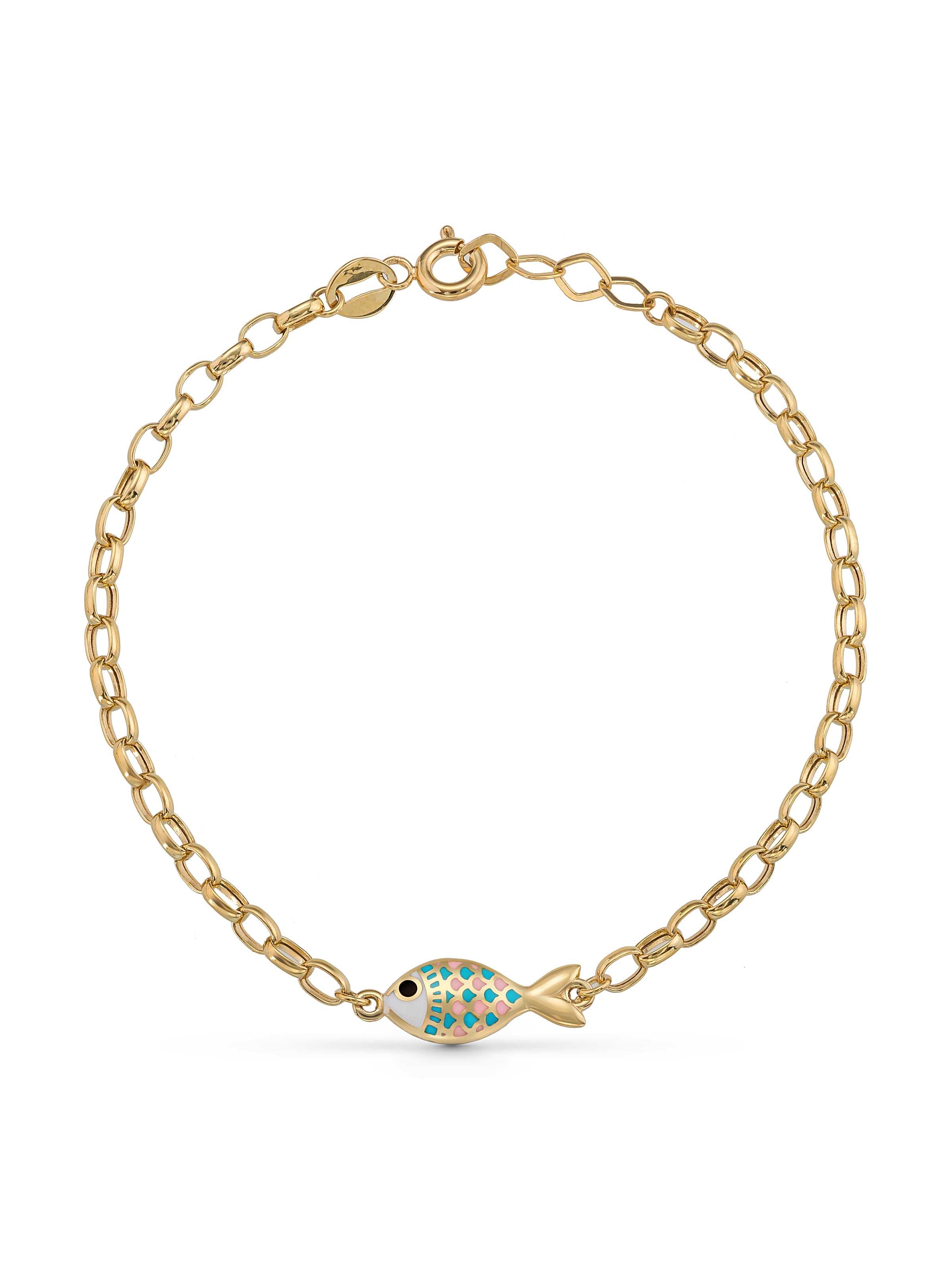 Multicolor Fish Enamel Kids Bracelet in 14K Gold by Elef Jewelry