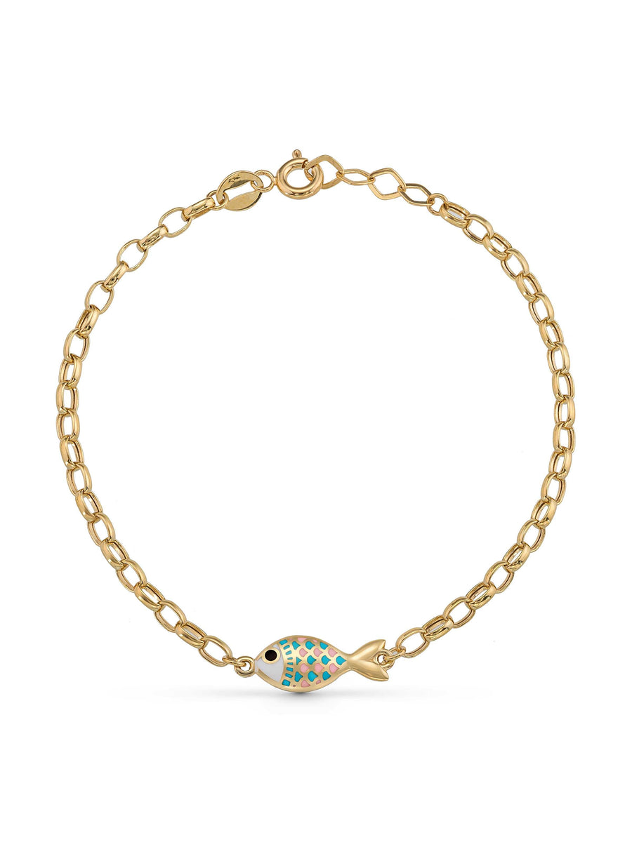 Multicolor Fish Enamel Kids Bracelet in 14K Gold