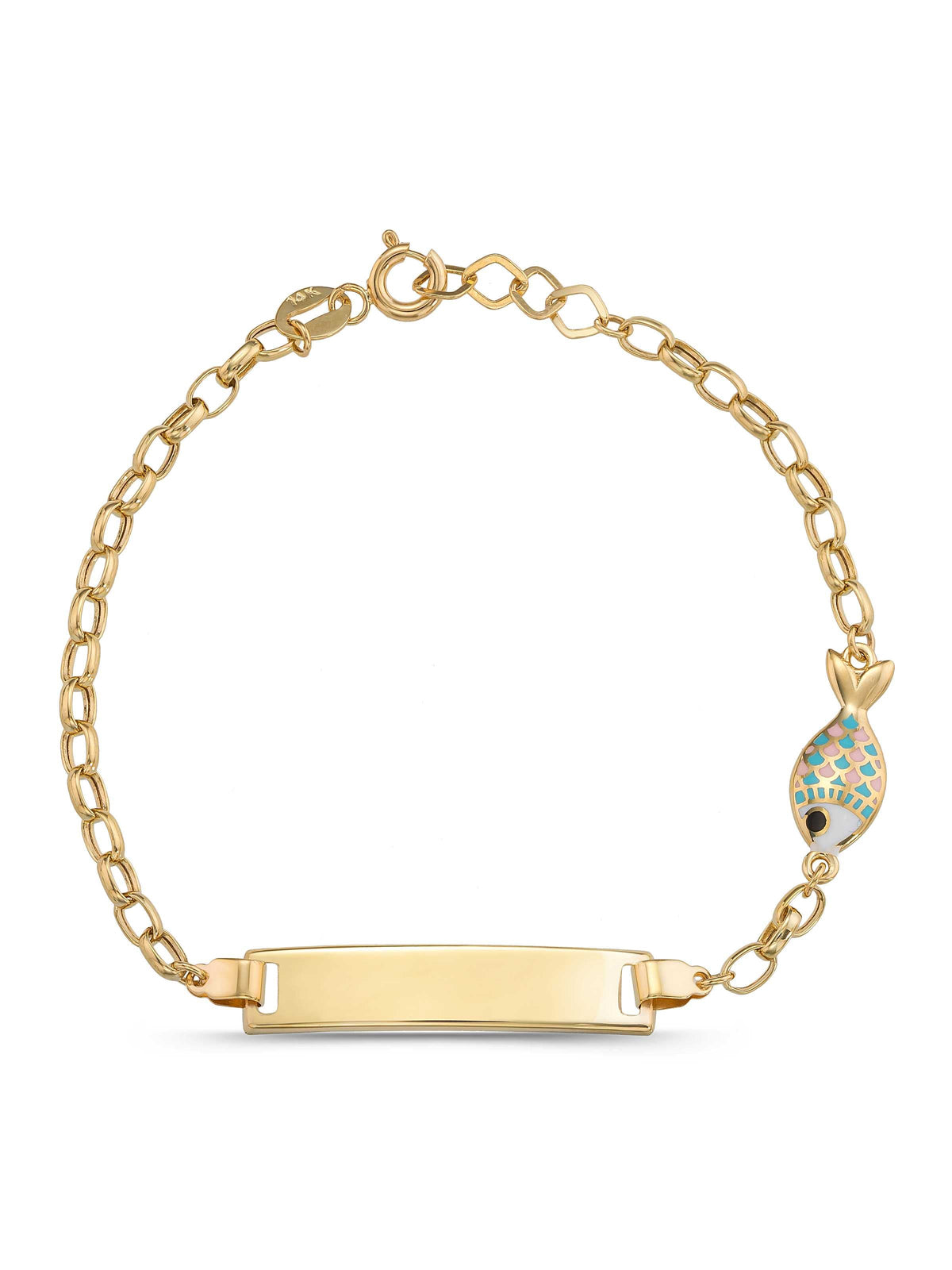 14K Gold Multicolor Fish Enamel Kids Id Bracelet by Elef Jewelry