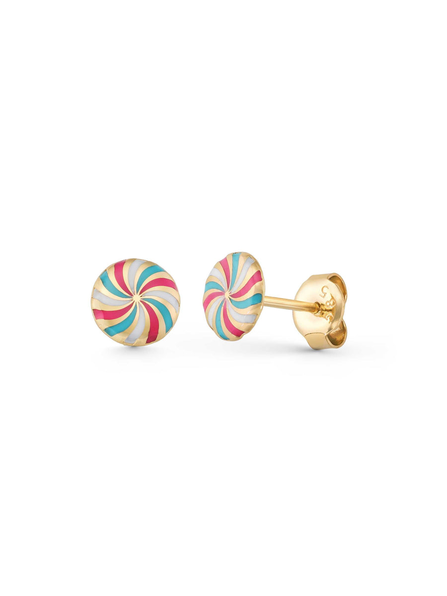 Multicolor Candy Enamel Kids Earrings in 14K Gold