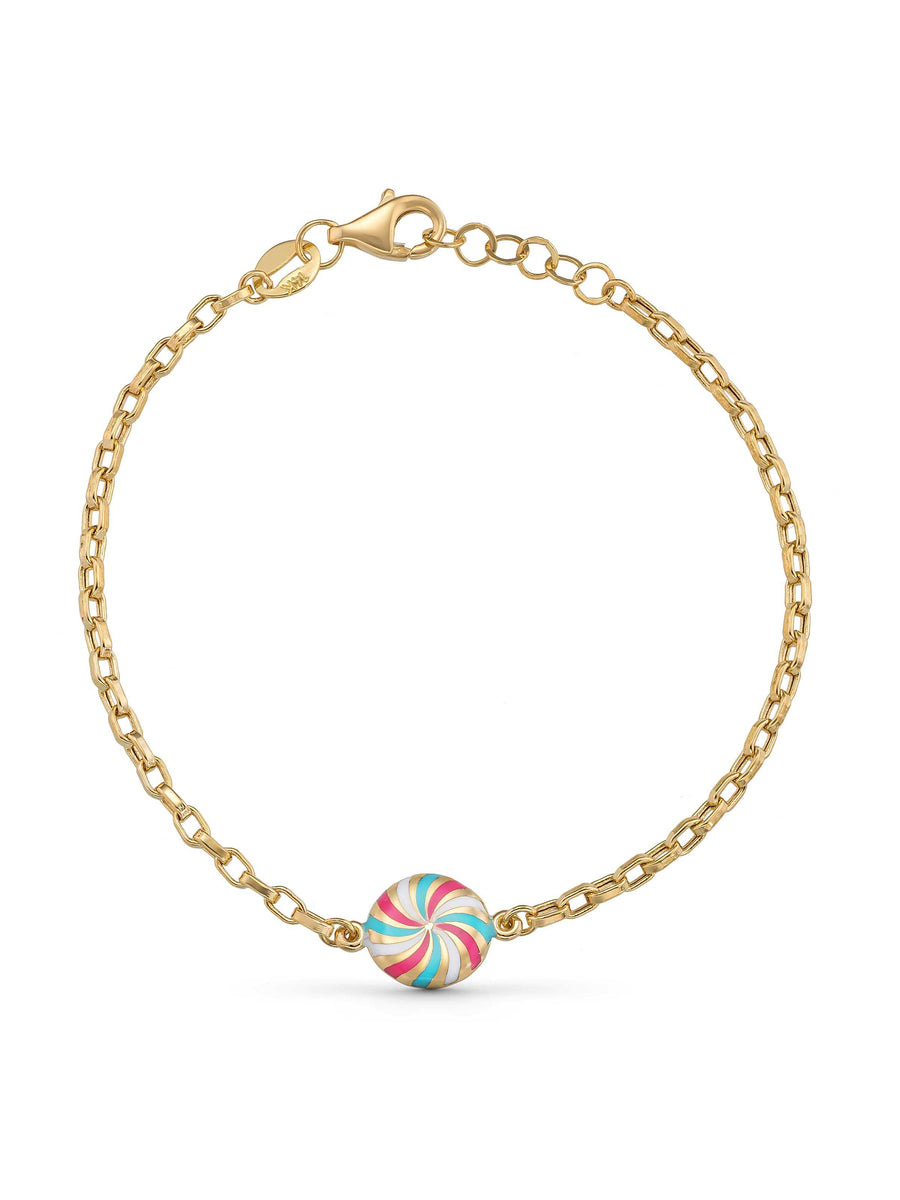 Multicolor Spiral Candy Enamel Kids Bracelet in 14K Gold