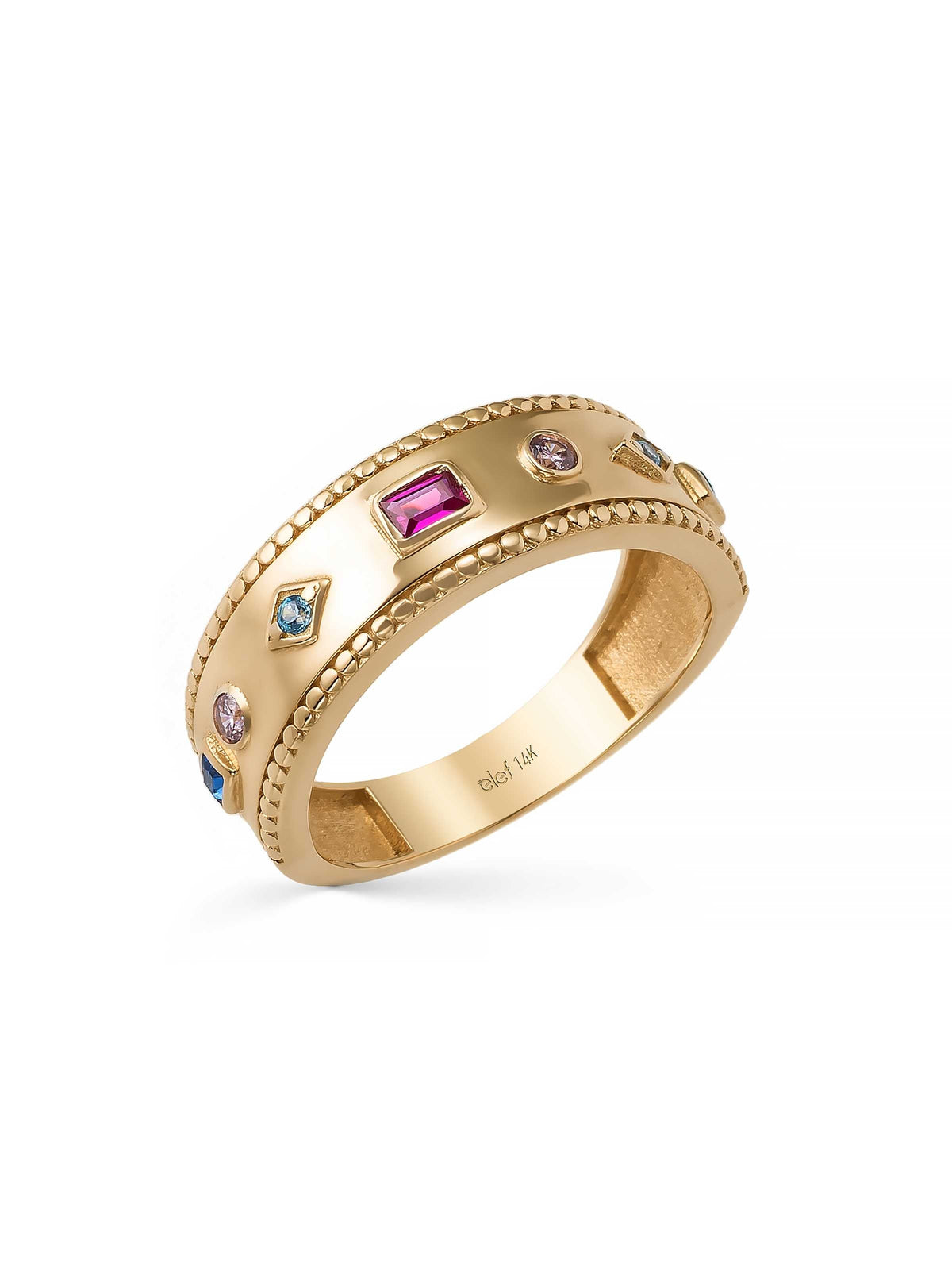 Multicolor Stone Modern Eternity Ring in 14K Gold by Elef Jewelry